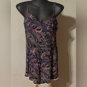 Small Hollister paisley print plunge neck sleeveless side zip romper mini dress